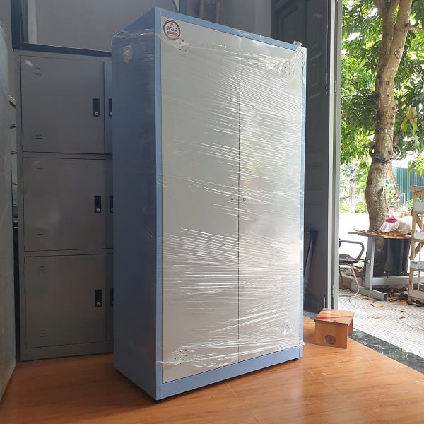 Tủ sắt đựng quần áo 2 buồng-xanh trắng